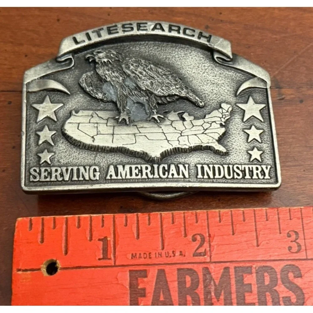 Vintage 1981 Bergamot Brass Works Litesearch Eagle Belt Buckle American Industry